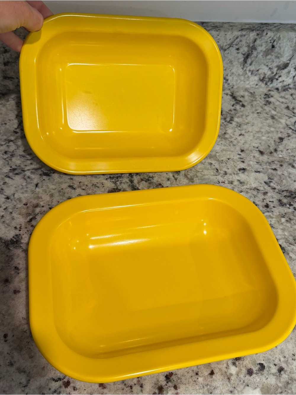 TWO Vintage TEXAS WARE Rectangular #119 Melamine Melmac Yellow Serving Bowls